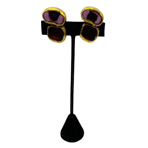 Chanel Vintage Purple / Gold Enamel Clip-on Earrings